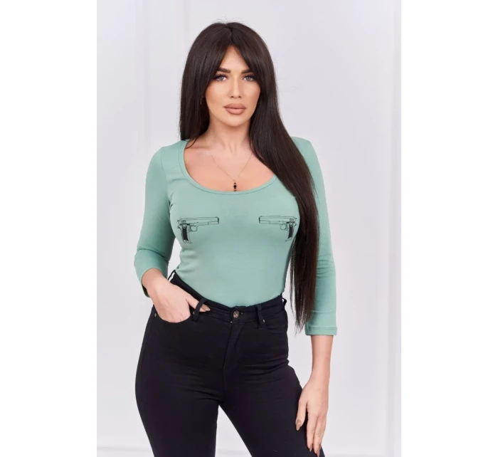 model 18746494 body s potiskem pistole tmavě mátové barvy - K-Fashion