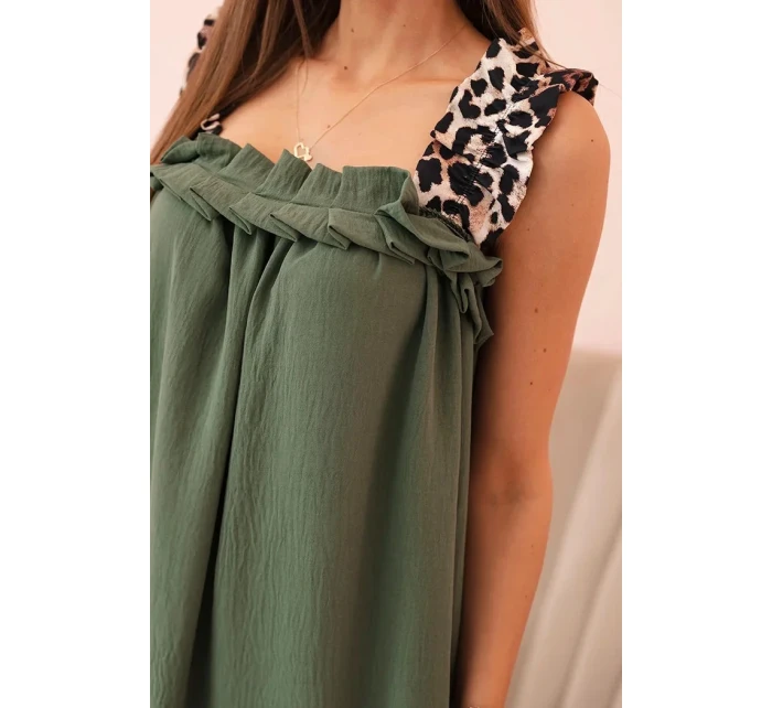 Dámské šaty s ramínky s leopardím potiskem khaki