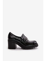 Zazoo 20175 Lakierowane Półbuty Damskie Na Słupku Skóra Naturalna Czarne