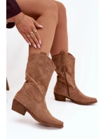 Dámské boty kovbojky na podpatku zateplené béžové model 21772330 - Boto