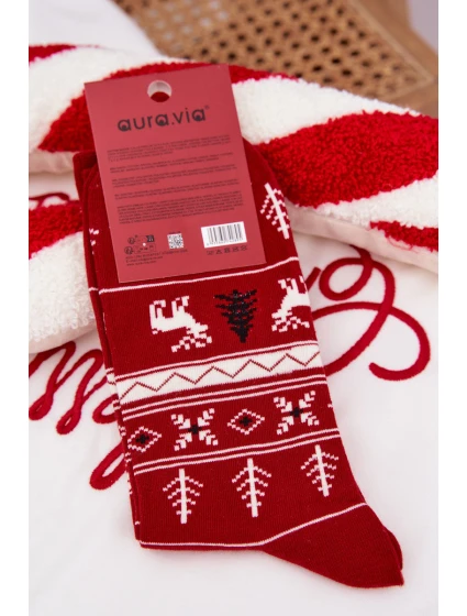 Pánske vianočné ponožky s motívom bežiaceho soba - červené Pánske vianočné ponožky s motívom bežiaceho soba - červené