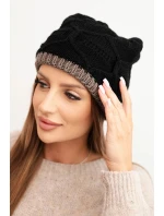 Dámská zimní čepice z vlny s vzorem černá + cappuccino model 21782989 - K-Fashion