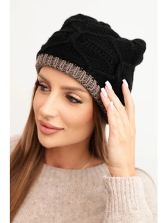 Dámská zimní čepice z vlny s vzorem černá + cappuccino model 21782989 - K-Fashion