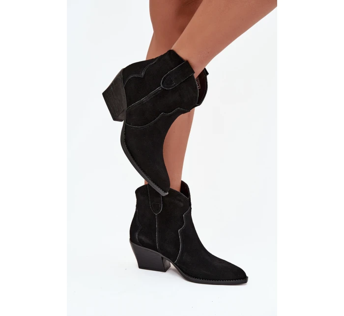 Nazouvací dámské kozačky z přírodního semiše černé model 21713735 - Boto