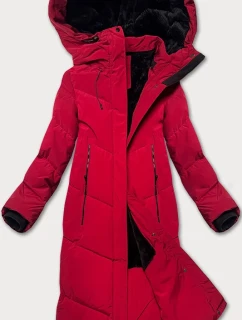 Dlhá dámska zimná bunda vo vínovej farbe s kožušinovou podšívkou LHD (LHD-24571)