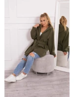 Zateplená bunda s vázáním v pase khaki barvy