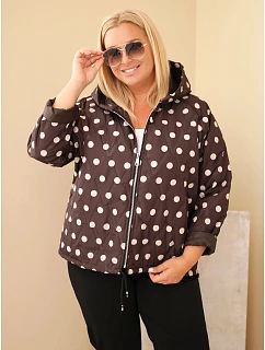 Dámska bunda Plus Size s kapucňou a bodkami, hnedá