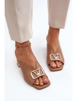 Eleganckie Klapki Damskie Na Obcasie Laura Messi 2771 Beżowe