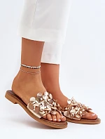 Zazoo 40381 Damskie Skórzane Klapki Na Płaskim Obcasie Złote