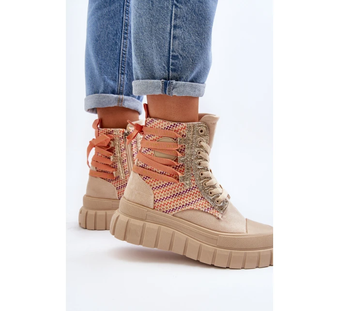 Wysokie Trampki Damskie Na Masywnej Platformie Beżowe Kernia Wysokie Trampki Damskie Na Masywnej Platformie Beżowe Kernia