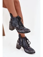 Kožené dámské kotníkové boty na podpatku model 21713970 šedé - Maciejka