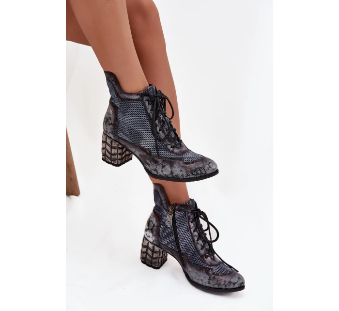 Kožené dámské kotníkové boty na podpatku model 21713970 šedé - Maciejka