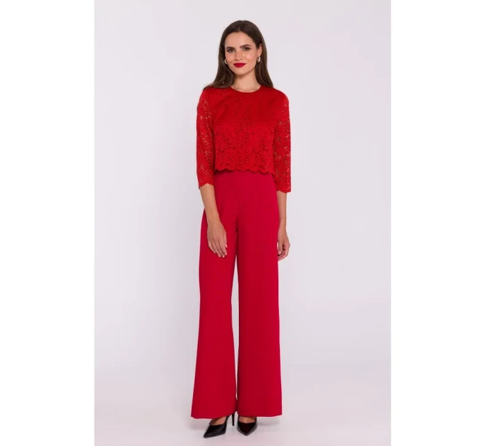 S381 Kombinéza s čipkovanými detailmi - červená