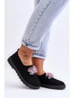 Dámske tenisky Slip-on s kameňmi Black Simple