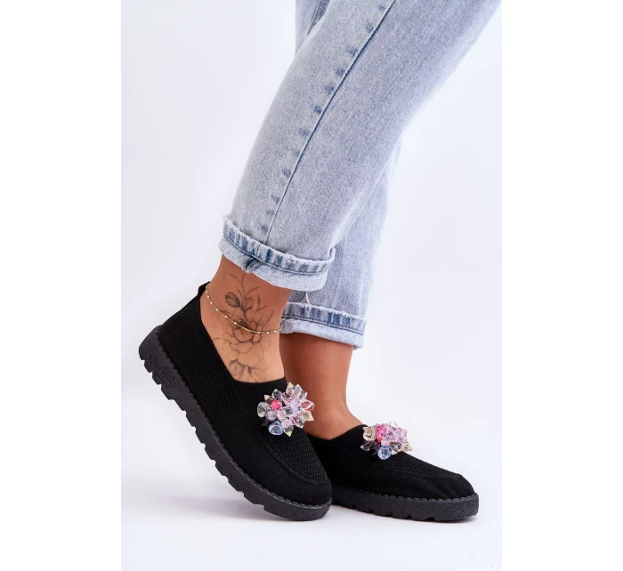 Dámske tenisky Slip-on s kameňmi Black Simple