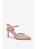 Dámske lodičky s ozdobou a odhaleným podpätkom - šampanské Nanadra Dámske lodičky s ozdobou a odhaleným podpätkom - šampanské Nanadra