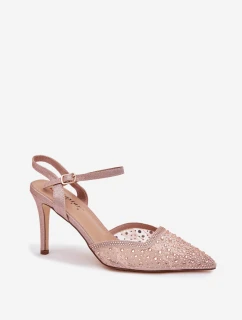 Dámske lodičky s ozdobou a odhaleným podpätkom - šampanské Nanadra