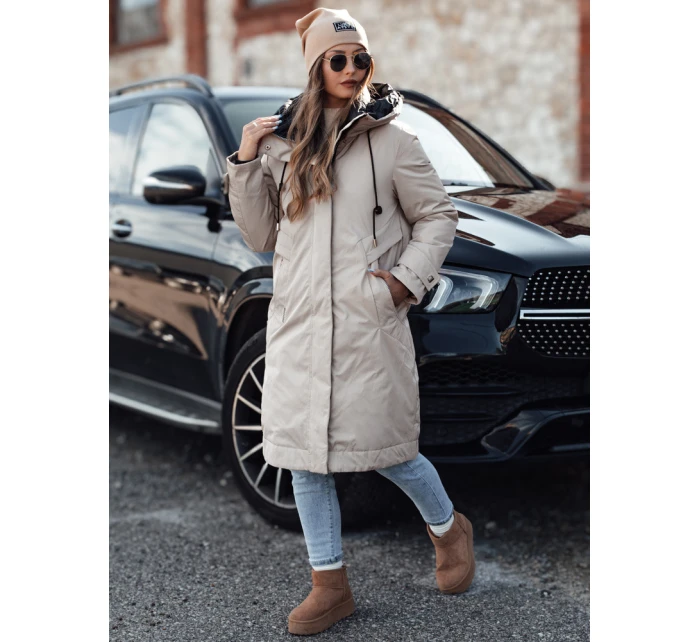 Dámska zimná bunda ELEGANTI dlhá s kapucňou svetlo šedá FashionStreet TY4657