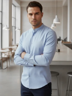 Pánská neformální košile SLIM FIT se stojáčkem modrá Dstreet DX2616