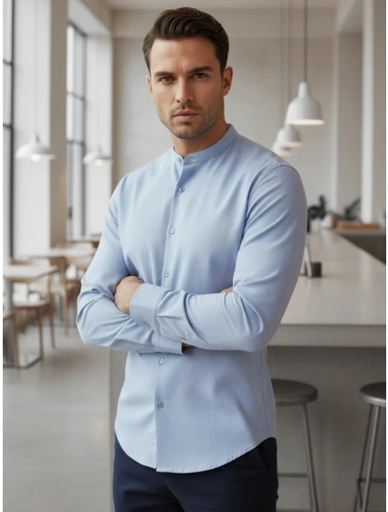 Pánská košile SLIM FIT se stojáčkem modrá Dstreet model 21981662 - FashionStreet