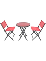 BALKÓNOVÝ NÁBYTOK SADA OKRÚHLY STÔL A 2 SKLADACIE STOLIČKY ČERVENÁ