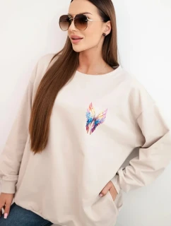 Dámská oversized mikina z bavlny s barevnými model 21421752 na zádech béžová - K-Fashion