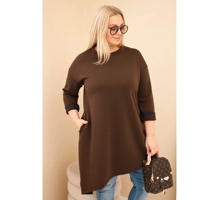 Dámske Plus veľkosť viskózové sukne s voľným strihom a dlhými rukávmi Brown Dámske Plus veľkosť viskózové sukne s voľným strihom a dlhými rukávmi Brown