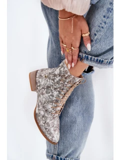 Skórzane Wzorzyste Botki Na Płaskim Obcasie Maciejka 06391-25 Beżowe