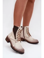 Botki Damskie Ocieplane Na Klocku Vinceza 58559 Beżowe