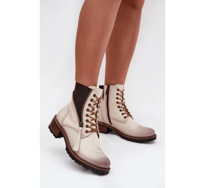 Botki Damskie Ocieplane Na Klocku Vinceza 58559 Beżowe