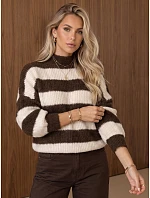 Dámsky oversize rolák s pruhmi v čokoládovo-béžovej farbe FashionStreet MY2630 Dámsky oversize rolák s pruhmi v čokoládovo-béžovej farbe FashionStreet MY2630