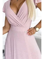 411-6 CRYSTAL trblietavé dlhé šaty s výstrihom - BRUCE PINK 411-6 CRYSTAL trblietavé dlhé šaty s výstrihom - BRUCE PINK