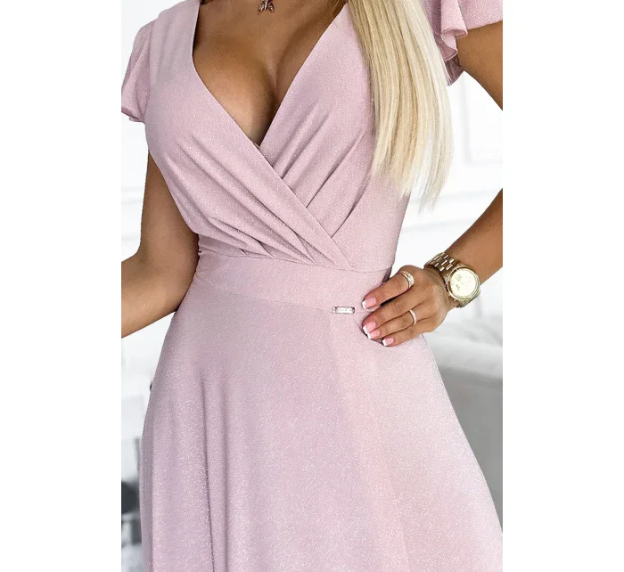 411-6 CRYSTAL trblietavé dlhé šaty s výstrihom - BRUCE PINK 411-6 CRYSTAL trblietavé dlhé šaty s výstrihom - BRUCE PINK