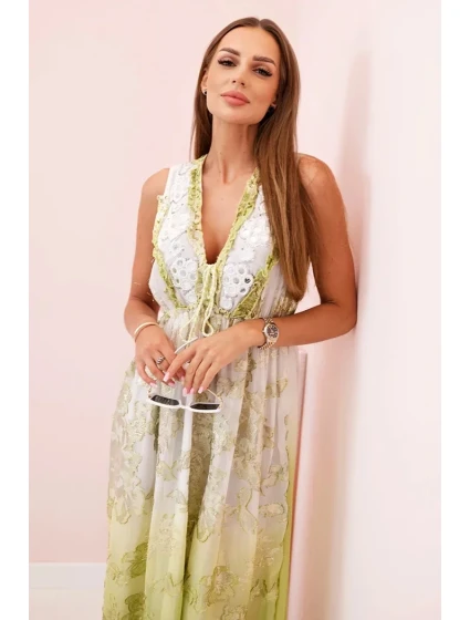 Dámske viskózové šaty s olivovou výšivkou