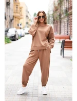 Dámsky maslový set s voľnou mikinou a nohavicami s nápisom LOVE dark camel