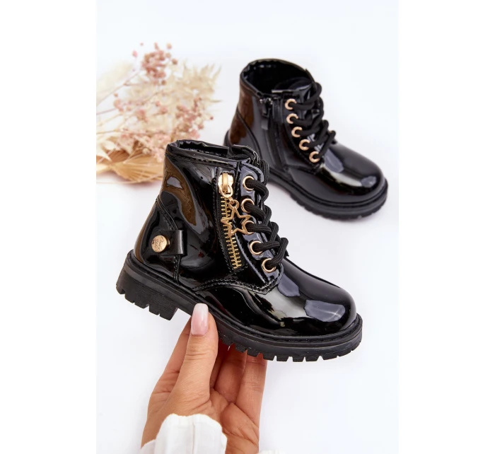 Dětské lakované botky na zip černé model 21641016 - EVENTO Dětské lakované botky na zip černé model 21641016 - EVENTO