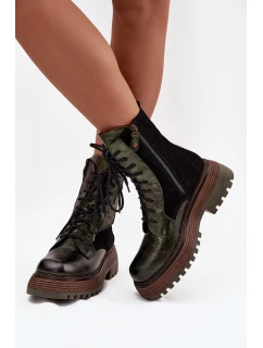 Kožené workery dámské na platformě model 21714249 tmavě zelené - Maciejka