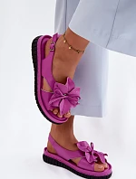Dámske kožené sandále s ozdobnými kvetmi Vinceza 66917 Fuchsia