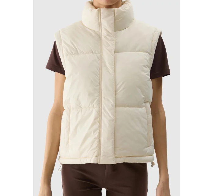 Dámská péřová vesta s výplní ze model 20437802 peří béžová - 4F Dámská péřová vesta s výplní ze model 20437802 peří béžová - 4F