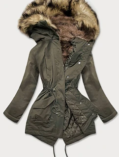 PIKOWANA ZIMOWA KURTKA DAMSKA Z FUTERKIEM KHAKI model 21242950 - LHD