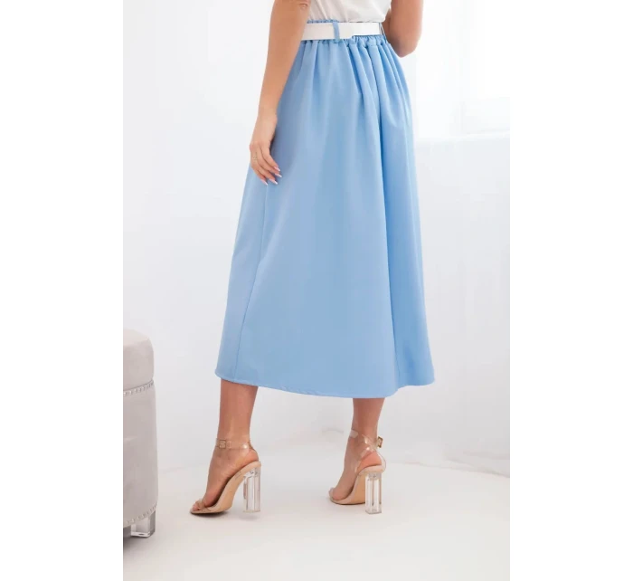 Dámská viskózová sukně s páskem a záhyby modrá