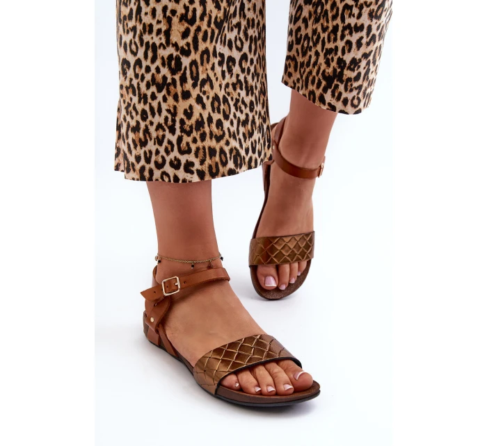 Ploché Kožené Dámské Sandály model 21661414 - Zazoo Ploché Kožené Dámské Sandály model 21661414 - Zazoo