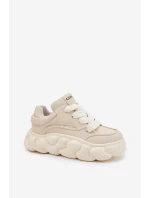 Dámské Kožené Tenisky Na Masivní Platformě model 21692685 Béžové - Goe