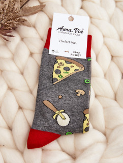 Pánske ponožky so vzormi pizze sivé