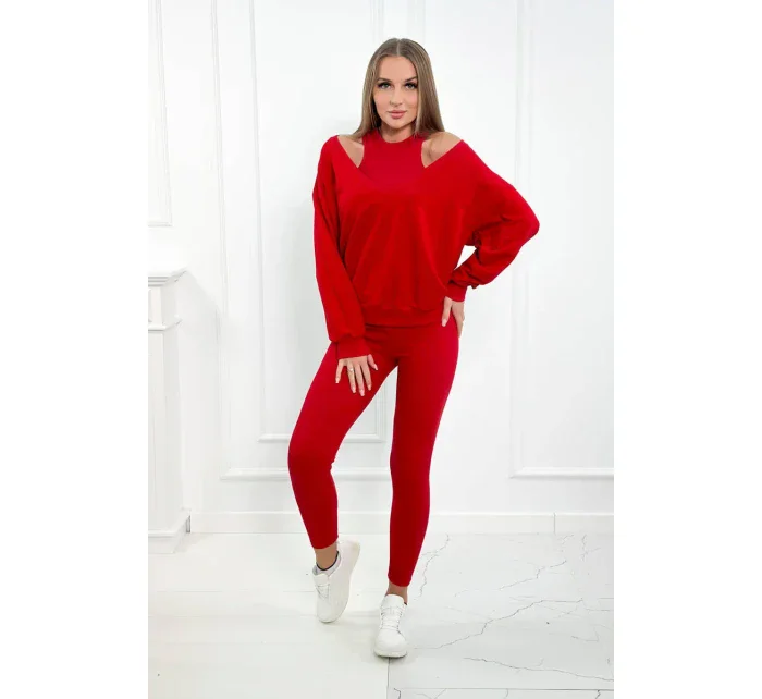 3-dielny set mikina + top + legíny červená