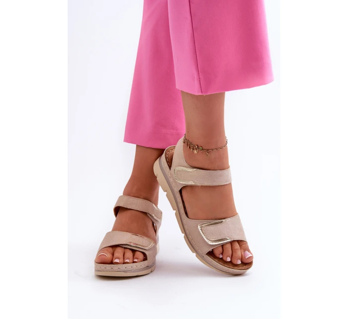 Dámské sandály na suchý zip béžové model 21661055 - EVENTO