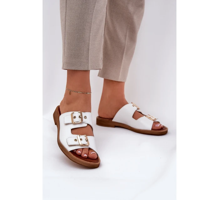Kožené Ploché Sandály S Přezkami Bílé model 21686308 - Zazoo