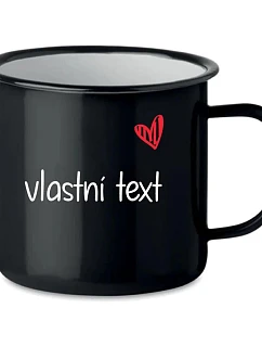 Vlastný text na retro plechovom hrnčeku