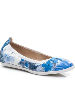 Originálne modré dámske baleríny s kvetmi