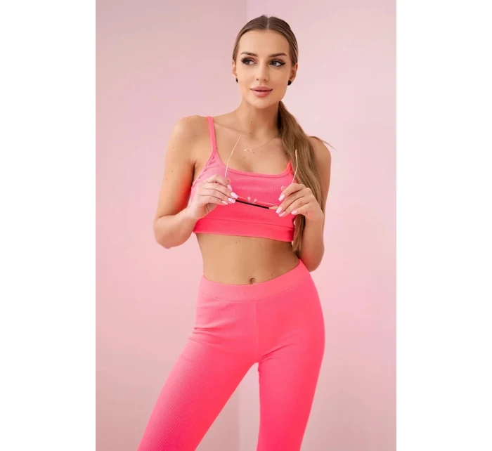 Sada s halenkou top žebrovaný růžová neonová